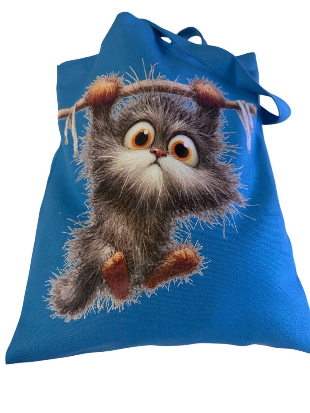 Lzerking blue dangling gray kitten cat tote bag 13x15